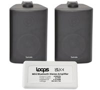 Loops LoopsDirect - 2x 60W 3” Black Wall Mounted Bluetooth Speaker System & Amplifier Kit - HiFi Active Amp - Stream Wireless Audio Quality Music Home System - Indoor Speakers