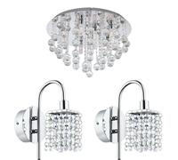 Loops Low Ceiling Light & 2x Matching Wall Lights Chrome & Crystal IP44 Bathroom Lamp Loops Multicolor