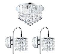 Loops Low Ceiling Light & 2x Matching Wall Lights Chrome & Crystal IP44 Bathroom Lamp Loops Multicolor