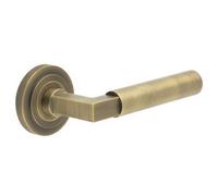 Loops Luxurious Antique Brass Door Handle On Stepped Rose - Solid Brass Interior Handle