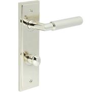 Loops Luxury Polished Nickel Bathroom Door Handle With Backplate And Turn Release - Solid Brass Interior Handle