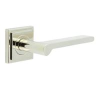 Loops Luxury Polished Nickel Door Handle With Square Stepped Rose - Solid Brass Interior Handle