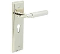 Loops Luxury Polished Nickel Euro Backplate Door Handle With Knurled Detail - Solid Brass Interior Handle
