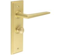 Loops Luxury Satin Brass Door Handle With Backplate For Bathroom - Solid Brass Interior Handle