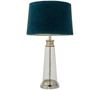 Luxury Table Lamp Textured Hammered Clear Glass & Teal Velvet Fabric Shade Light