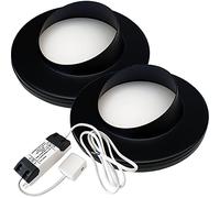 Loops MATT Black Angled Under Cabinet Kitchen Light & Driver Kit - 2700K Warm White LED - Ultra-Slim Round Eyelid Puck Light - Low Profile Surface Mounted Fitting (2X Light & Driver)