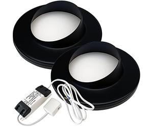 Loops MATT Black Angled Under Cabinet Kitchen Light & Driver Kit - 2700K Warm White LED - Ultra-Slim Round Eyelid Puck Light - Low Profile Surface Mounted Fitting (2X Light & Driver)