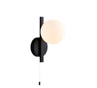 Loops Matt Black Contemporary Bathroom Wall Light & Opal Sphere Glass Shade IP44 Rated Loops Black