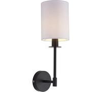 Loops Matt Black Dimmable Wall Light - Modern Vintage White Cylinder Fabric Shade - 6W Led E14