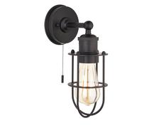 Loops Matt Black Industrial Caged Bathroom Wall Light - IP44 Rated - Knurled Detailing Loops Black