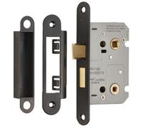 Loops Matt Black Locking Bathroom Door Sashlock Latch - Radius Forend 76mm Deep
