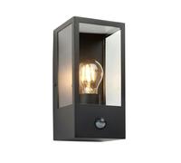 Loops Matt Black Outdoor Wall Light & PIR Sensor - Rectangular Lantern - Clear Glass