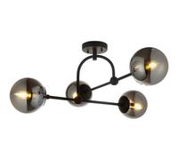 Loops Matt Black Semi Flush Low Ceiling Light - Smoked Mirror Glass Shade - 4X 7W Led E14