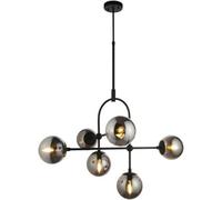 Loops Matt Black Semi Flush Low Ceiling Light - Smoked Mirror Glass Shade - 6X 7W Led E14