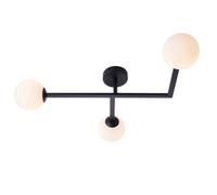 Loops Matt Black Semi Fush Bathroom Ceiling Light & Opal Glass Shade - 3 Bulb Fitting Loops Black