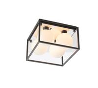 Loops Matt Black Square Framed Semi Flush Bathroom Ceiling Light & Sphere Glass Shades Loops Black