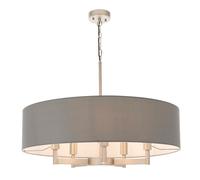 Loops Matt Nickel Multi Arm Ceiling Pendant Light & Grey Shade 5 Bulb Hanging Fitting in Metallics Loops Metallics