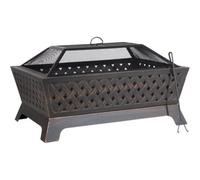 Loops Modern Rectangular Black Fire Pit - Stylish Outdoor Wood Burner With Mesh Lid