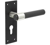 Loops Modern T-Bar Door Handle With Euro Profile Lockplate In Sleek Black Finish - Interior Lever On Backplate