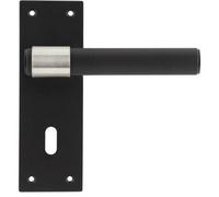 Loops Modern T-Bar Door Handle With Lockplate In Sl lack Finish - Interior Lever On Backplate
