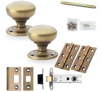 Loops Mortice Door Knob & Latch Pack - Antique Brass - 51mm Smooth Mushroom On Round Rose
