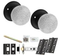 Loops Mortice Door Knob & Latch Pack - Matt Black & Midnight Crackle Porcelain On Round Rose