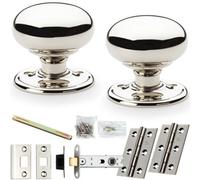 Loops Mortice Door Knob & Latch Pack - Polished Nickel - 51mm Smooth Mushroom On Round Rose