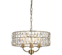 Loops Multi Arm Hanging Ceiling Pendant Light - Antique Brass Plate & Clear Crystal Glass - 3 X 6W Led E14