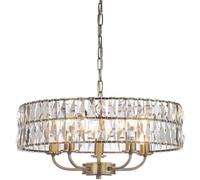 Loops Multi Arm Hanging Ceiling Pendant Light - Antique Brass Plate & Clear Crystal Glass - 5 X 6W Led E14