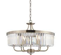 Loops Multi Arm Hanging Ceiling Pendant Light - Antique Brass Plate & Clear Cut Glass Shade - 6 X 6W Led E14