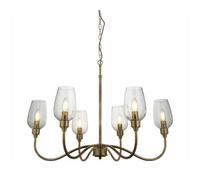 Loops Multi Arm Hanging Ceiling Pendant Light - Antique Brass Plate & Clear Glass Shade - 6 X 6W Led E14