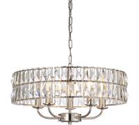 Loops Multi Arm Hanging Ceiling Pendant Light - Bright Nickel Plate & Clear Crystal Glass - 5 X 6W Led E14
