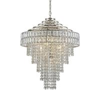 Loops Multi Arm Hanging Ceiling Pendant Light - Bright Nickel Plate & Clear Crystal Glass Shade - 7 X 6W Led E14