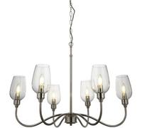 Loops Multi Arm Hanging Ceiling Pendant Light - Bright Nickel Plate & Clear Glass Shade - 6 X 6W Led E14