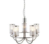 Loops Multi Arm Hanging Ceiling Pendant Light - Bright Nickel Plate & Ribbed Bubble Glass Shade - 5 X 6W Led E14