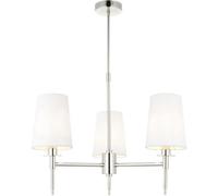 Loops Multi Arm Hanging Ceiling Pendant Light - Bright Nickel Plate & Vintage White Fabric Shade - 3 X 6W Led E14