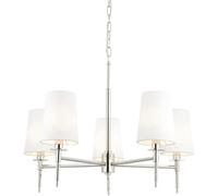 Loops Multi Arm Hanging Ceiling Pendant Light - Bright Nickel Plate & Vintage White Fabric Shade - 5 X 6W Led E14