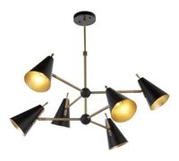 Loops Multi Arm Hanging Ceiling Pendant Light - Matt Antique Brass Plate & Matt Black Shade - 6 X 7W Led E14