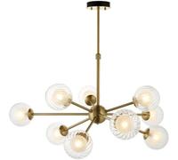 Loops Multi Arm Hanging Ceiling Pendant Light - Satin Brass Plate & Clear/frosted Glass Shade - 9 X 3W Led G9