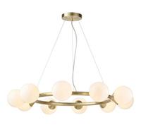 Loops Multi Arm Hanging Ceiling Pendant Light - Satin Brass Plate & Gloss White Glass Shade - 10 X 3W Led G9