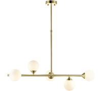 Loops Multi Arm Hanging Ceiling Pendant Light - Satin Brass Plate & Gloss White Glass Shade - 5 X 3W Led G9