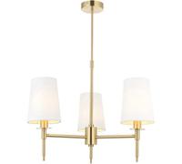 Loops Multi Arm Hanging Ceiling Pendant Light - Satin Brass Plate & Vintage White Fabric Shade - 3 X 6W Led E14
