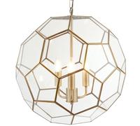 Loops Multi Light Ceiling Pendant 3 Bulb ANTIQUE BRASS & GLASS Large Modern Lamp Shade in Clear Loops Clear