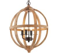 Loops Multi Light Ceiling Pendant 4 Bulb Mango Wood & Bronze Solid Round Lamp Shade Loops Multicolor