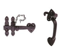 Ornate Thumb Latch Door Handle Set for Outdoor Gates Black Antique Finish Loops Black One Size