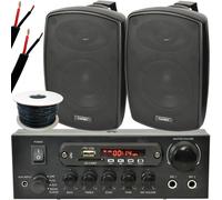 Outdoor Bluetooth Speaker Kit 2x 60W Black Stereo Amplifier Garden BBQ Parties Loops Black One Size
