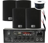 SMART HOME OUTDOOR BLUETOOTH SPEAKER SYSTEM - 4x Black External Weatherproof Speakers 1x 110W Compact Stereo Amplifier & Cable