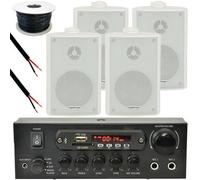 Loops Outdoor Bluetooth Speaker Kit 4X White Karaoke Stereo Amp Garden Bbq Parties