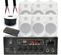 Outdoor Bluetooth Speaker Kit 6x 60W White Stereo Amplifier Garden BBQ Parties Loops White One Size