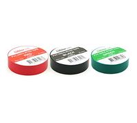 Loops PACK OF 3 - PVC Electrical Insulation Tape Roll | 20m x 19mm Black, Red, Green Wrap | Flame Retardant Power Cable Wire Tape | Perfect for Electrician Tool Box Work
